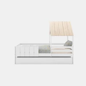 Cama tipo cabana ANGELA 90cm branca lacada e madeira natural da Conforama, fotografia 1