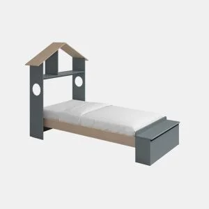 Cama 90cm ANAITA verde caqui e madeira natural da Conforama, fotografia 1