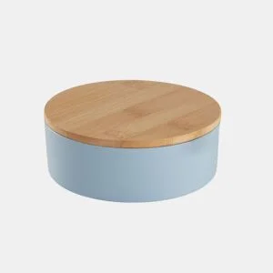 Caixa de joias CIRCULAR com espelho em bambu azul 14cm by Conforama, photo 1