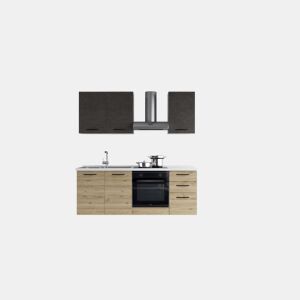 Cozinha com eletrodomésticos GILDA 2.0 195cm esquerda cinza escuro e madeira da Conforama, fotografia 1