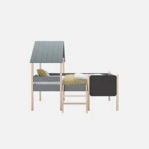 Cama tipo cabana CECILE 90cm com ardósia caqui e madeira natural da Conforama, fotografia 1
