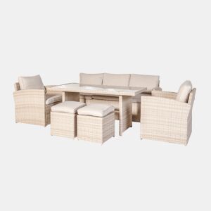 Set AREZZO sofá 3 lugares, 2 cadeirões, 2 bancos e mesa bege da Conforama, fotografia 1