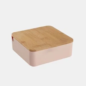 Caixa de joias CUADRADA com espelho em bambu rosa 14cm da Conforama, fotografia 1