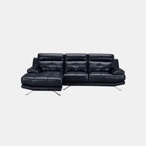 Chaise longue de pele 4 lugares HAWAI lado esquerdo azul marinho da Conforama, fotografia 1