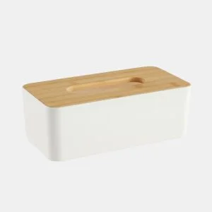 Caixa PAÑUELOS em plástico com tampa de bambu branco 9x13x25cm da Conforama, fotografia 1