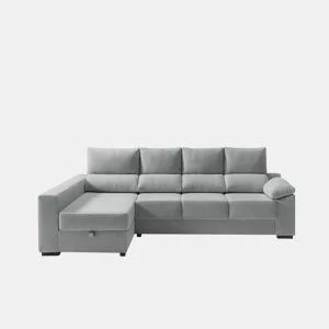 Chaise longue com arrumação PALA reversível 4 lugares cinza claro by Conforama, photo 1