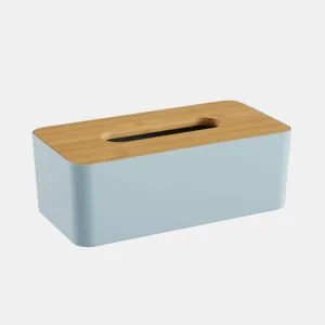 Caixa PAÑUELOS em plástico com tampa de bambu azul 9x13x25cm by Conforama, photo 1
