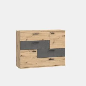 Aparador com 2 portas e 4 gavetas SKIVE carvalho e preto by Conforama, photo 1