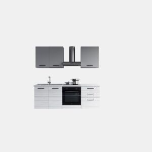 Cozinha com eletrodomésticos GILDA 2.0 210cm esquerda cinza claro e madeira cinza da Conforama, fotografia 1