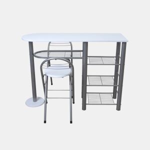 Conjunto balcão e 2 bancos de bar MALACCA II branco e petro da Conforama, fotografia 1