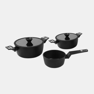 Conjunto de 3 panelas de alumínio BLACK diâmetros 28, 24 e 20cm da Conforama, fotografia 1