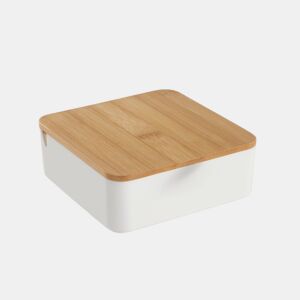 Caixa de joias CUADRADA com espelho em bambu branco 14cm da Conforama, fotografia 1