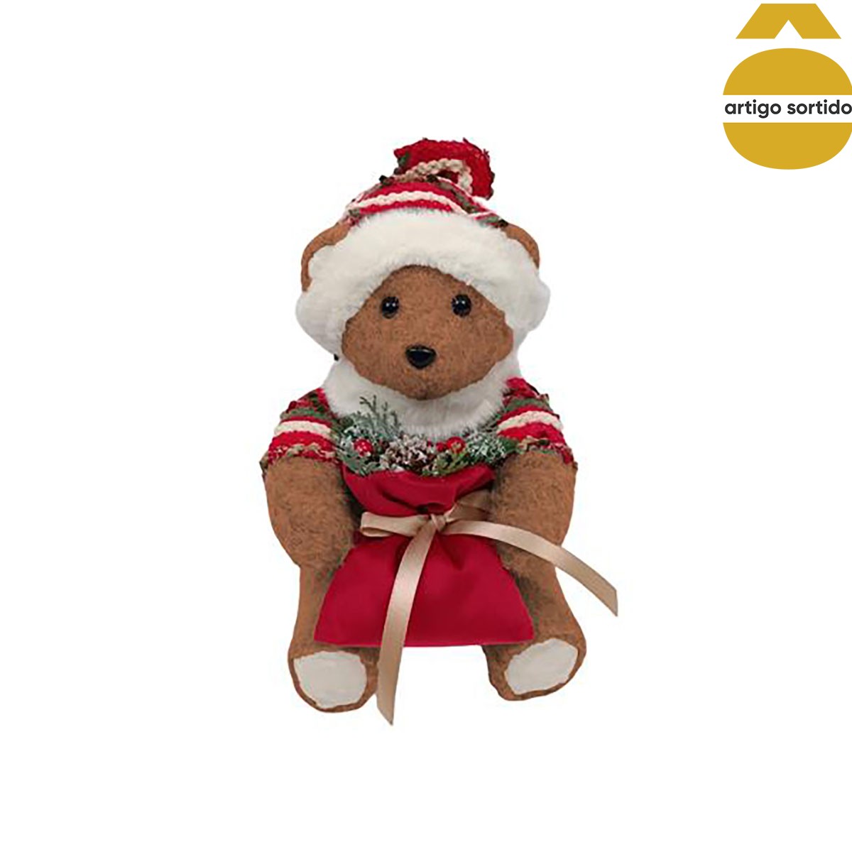 Figura de urso sentado com presente de lã 24cm da hôma, fotografia 1