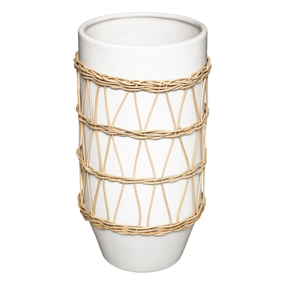 Jarra branca em cerâmica e decoração em rattan 25cm by hôma, photo 1
