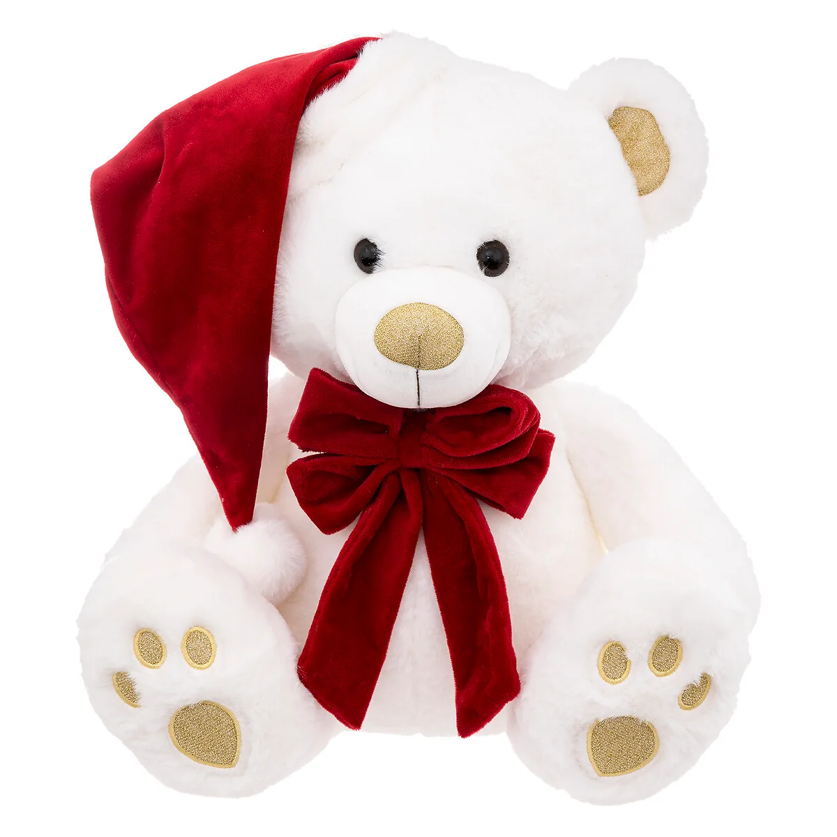 Boneco urso branco com gorro vermelho 48cm da hôma, fotografia 1