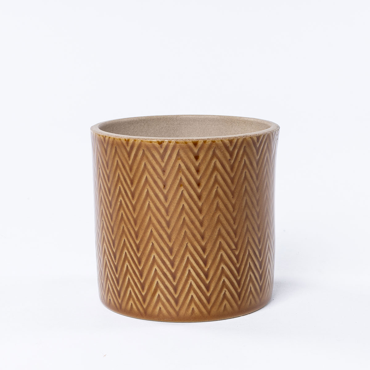 Vaso de cerâmica ZIG ZAG caramelo esverdeado 11cm da hôma, fotografia 1