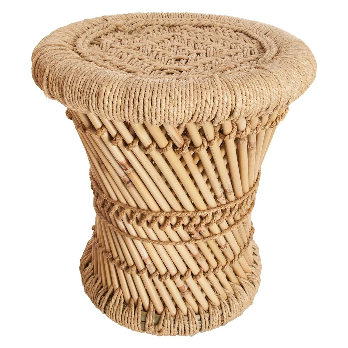 Banco bege em bambu e corda 32cm da hôma, fotografia 1