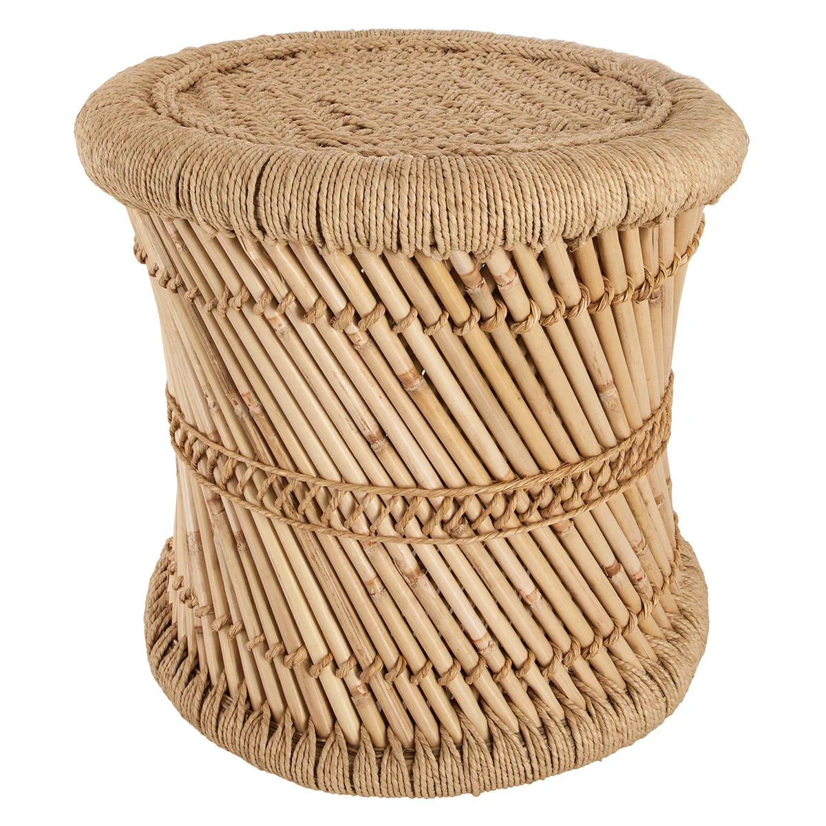 Banco bege em bambu e corda 38cm da hôma, fotografia 1