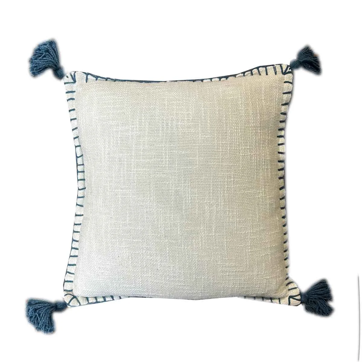 Almofada cru com tassels azuis 40x40cm da hôma, fotografia 1