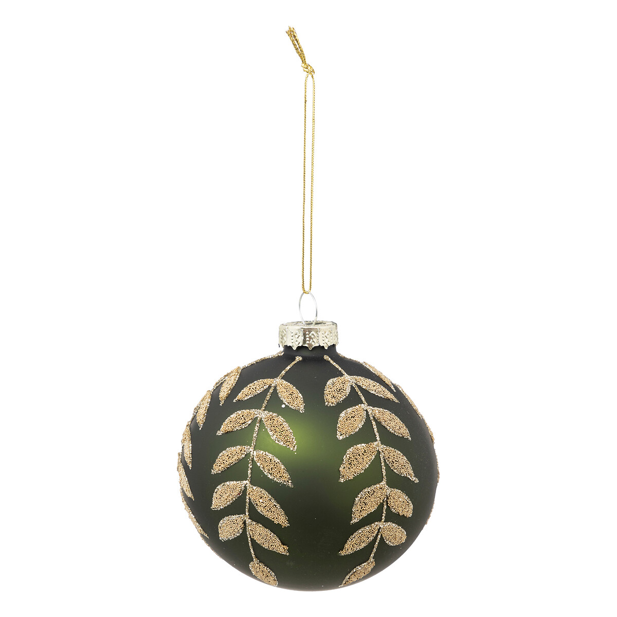 Pendurante bola verde DE vidro com folhas douradas 8cm by hôma, photo 1