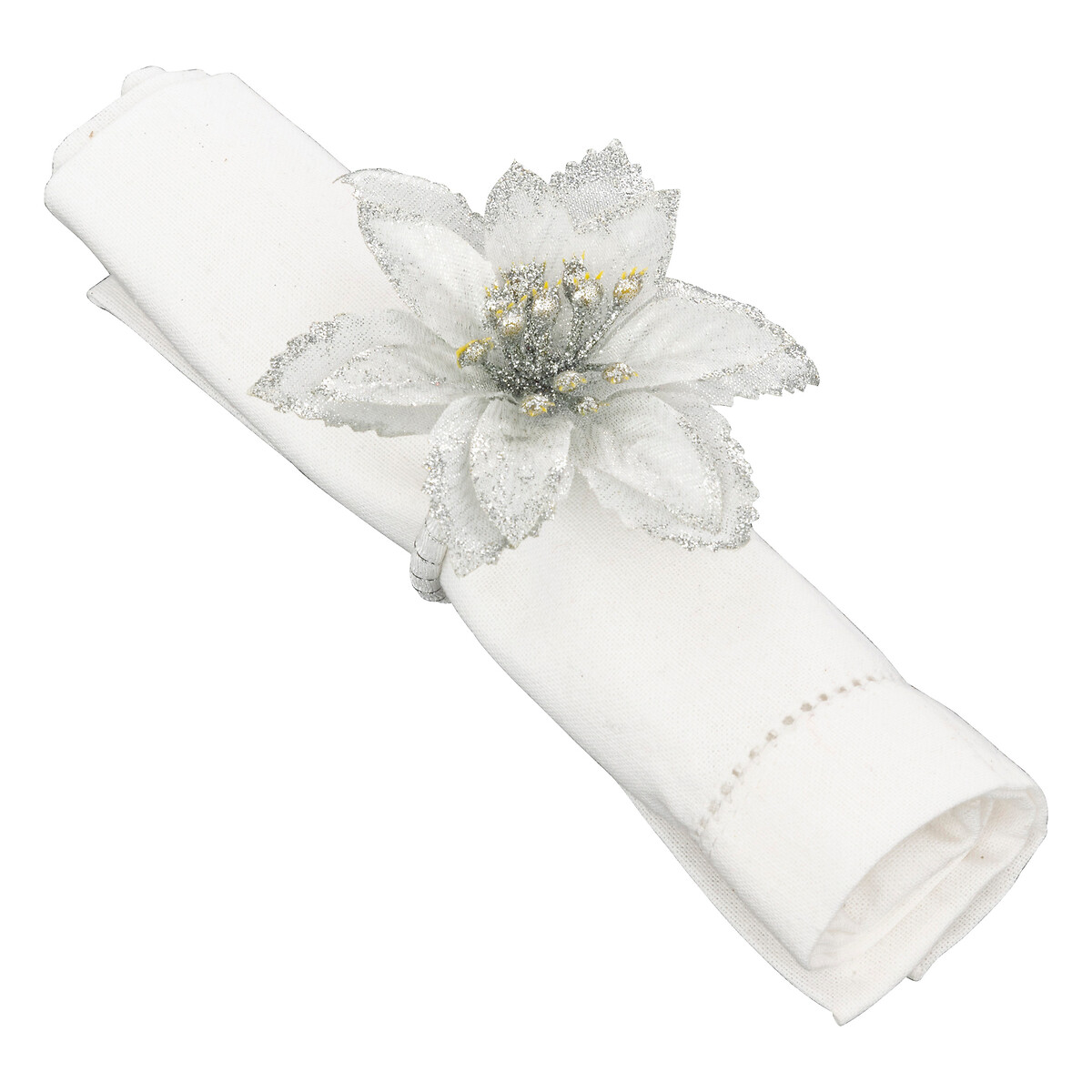 Conjunto 2 argolas poinsétia prateada para guardanapo da hôma, fotografia 1