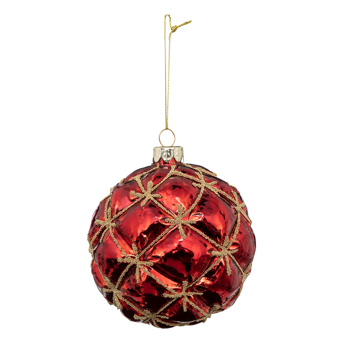 Pendurante bola capitone vermelha e dourada em vidro 10cm by hôma, photo 1