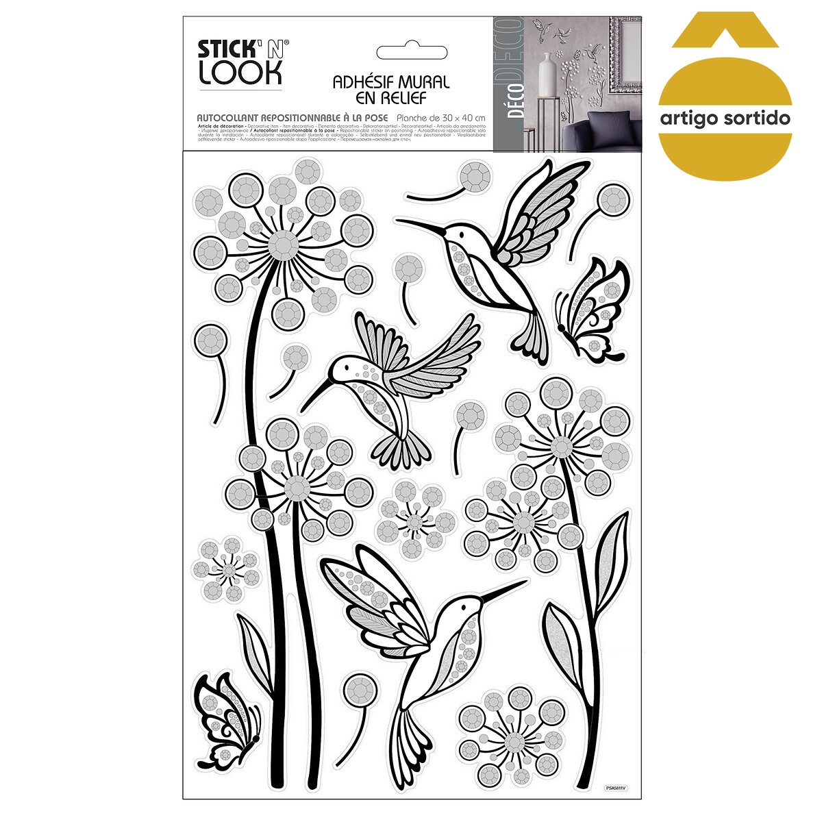 Sticker flor preta com relevo 41x29cm by hôma, photo 1