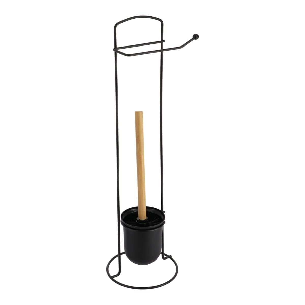 Suporte wc preto com escova e porta rolos em metal e bambu by hôma, photo 1