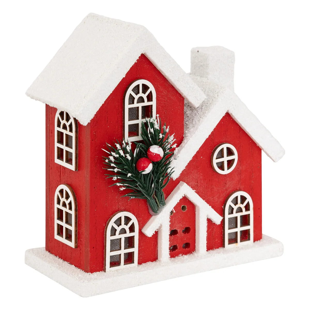Casa decorativa vermelha e branca com led 15x7x16CM da hôma, fotografia 1