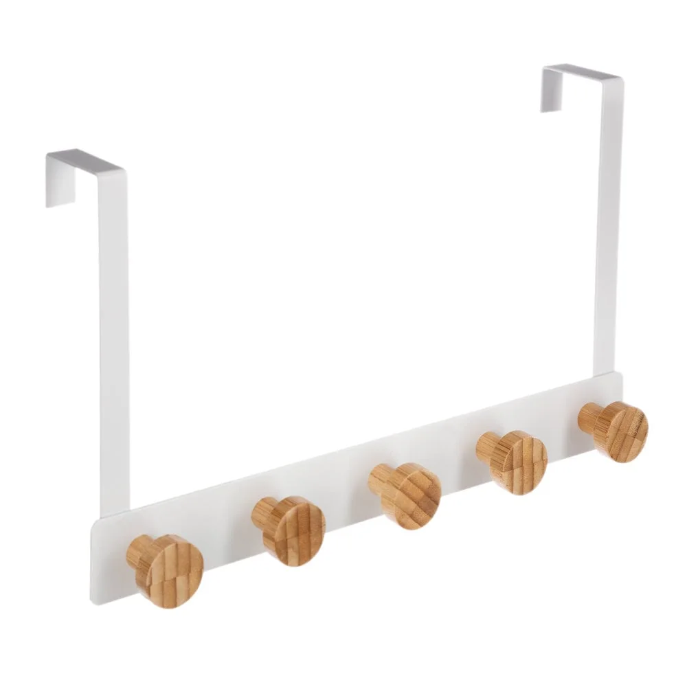 Cabide para porta branco em bambu c/ 5 ganchos by hôma, photo 1
