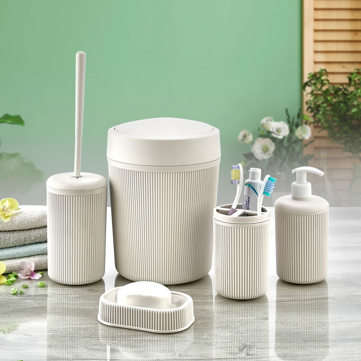 Conjunto de 5 peças wc ALESTA creme by hôma, photo 1