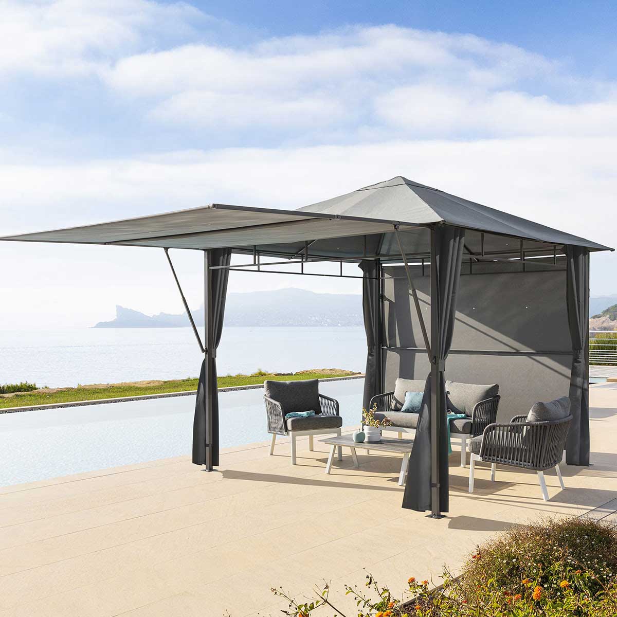 Pérgola OMELYA ardósia com cortinas 3x3m by hôma, photo 1