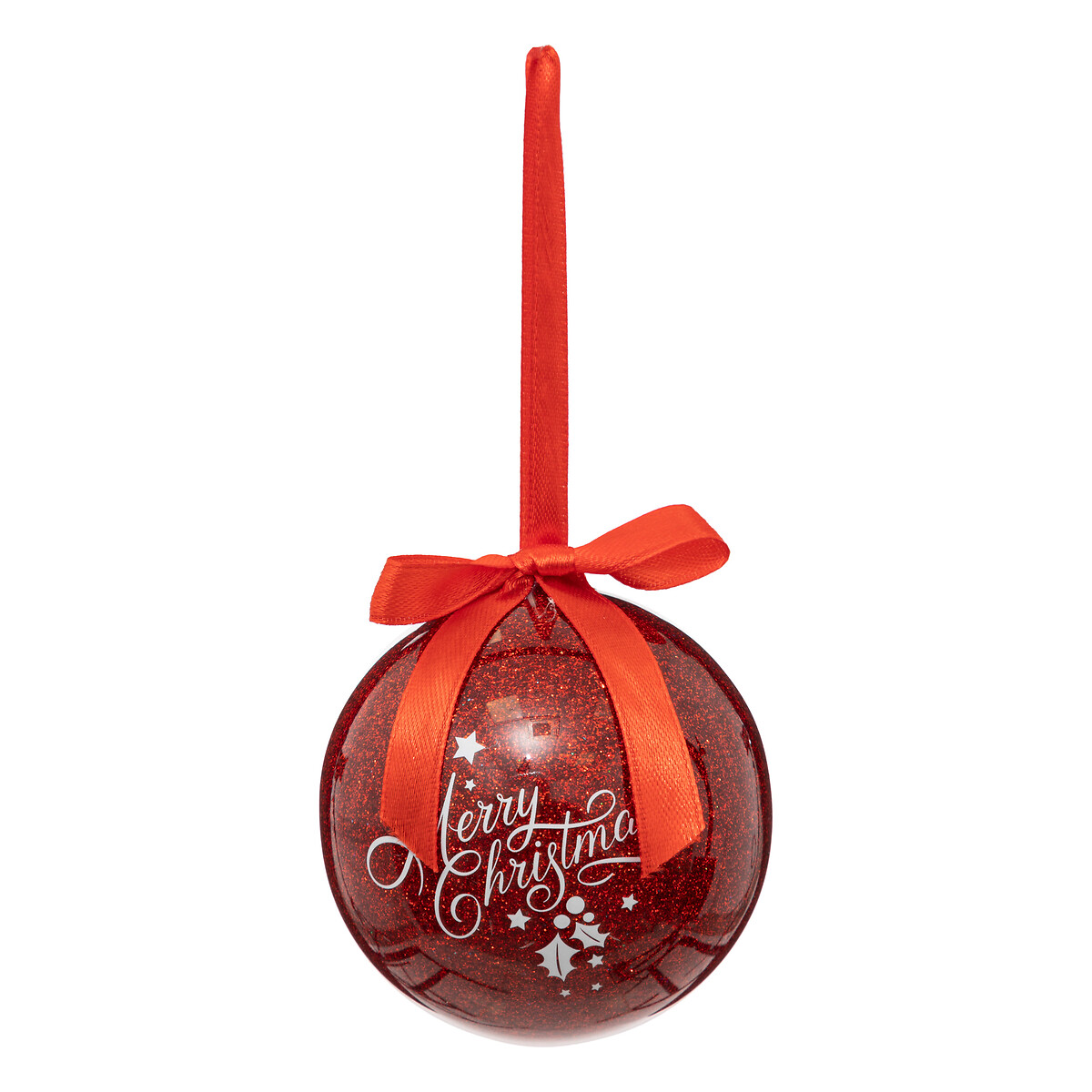 Bola decorativa vermelha com glitter MERRY XMAS 7,5cm da hôma, fotografia 1
