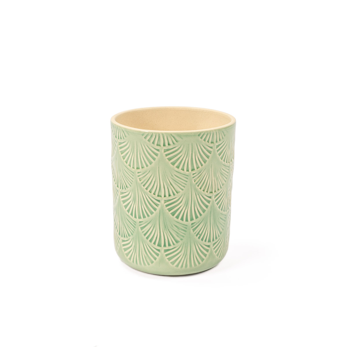 Vaso verde de cerâmica decoração folhas 13,2cm by hôma, photo 1
