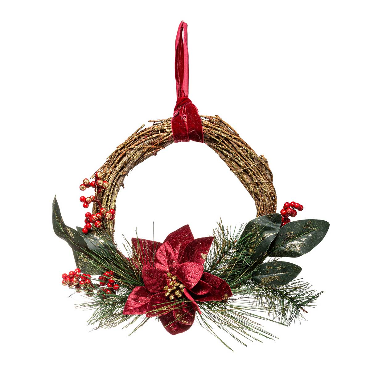 Coroa decorativa com flor de natal 38cm da hôma, fotografia 1