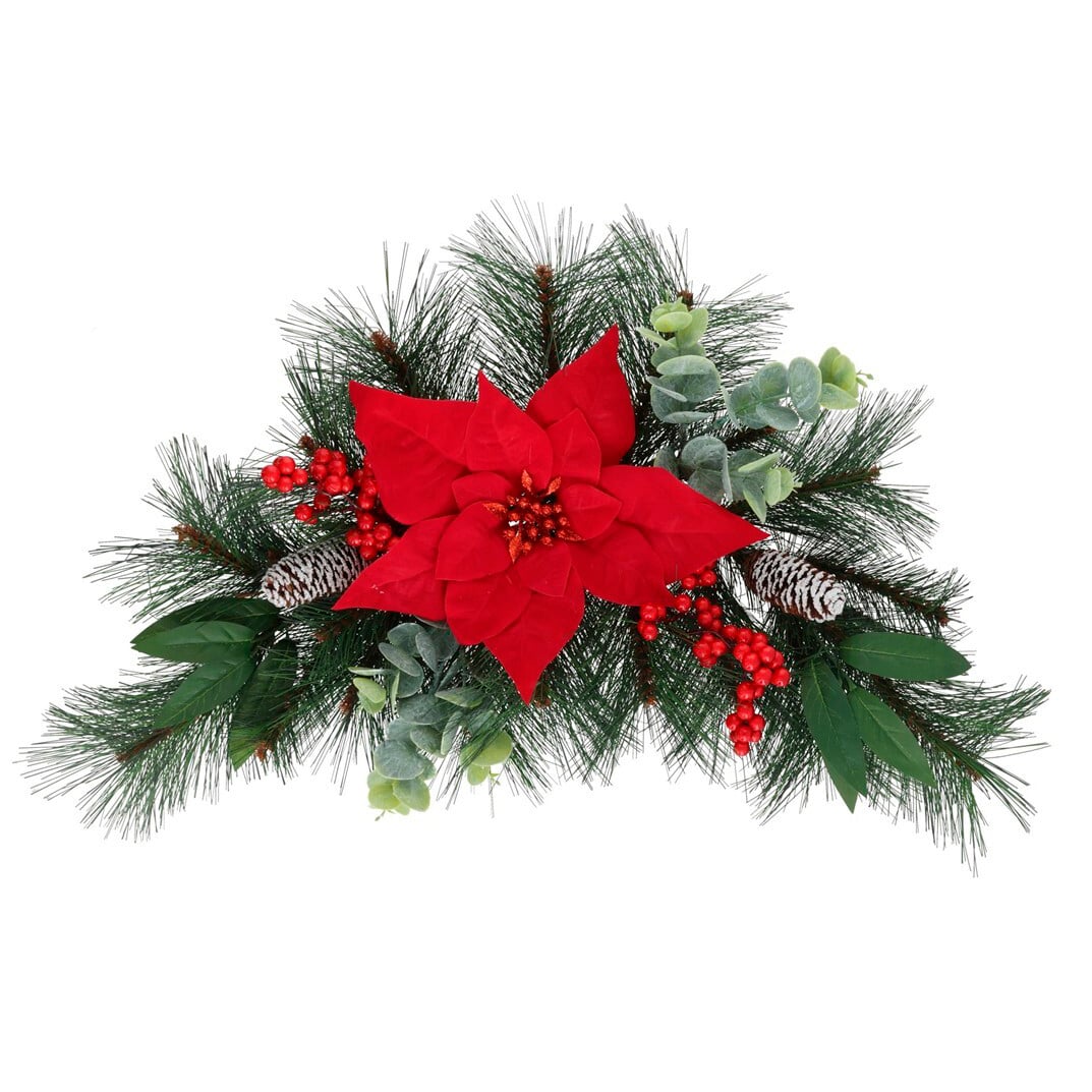 Coroa com poinsettia, bagas e neve 60cm by hôma, photo 1