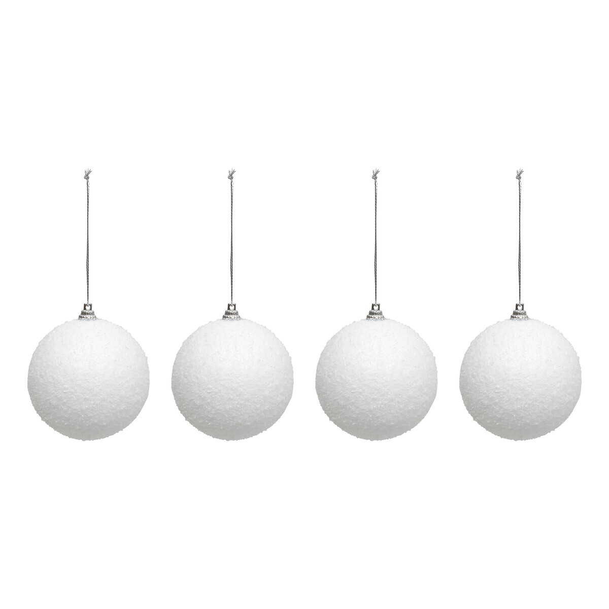 Conjunto de 4 bolas efeito neve branco 8cm da hôma, fotografia 1