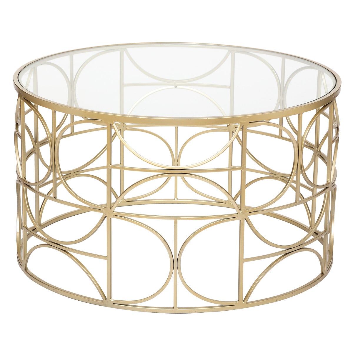 Mesa de centro em metal dourado com tampo de vidro 71cm da hôma, fotografia 1
