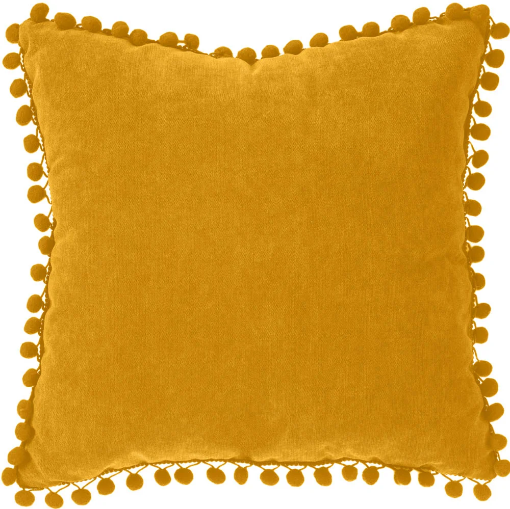 Almofada ocre com pompons 40x40cm da hôma, fotografia 1