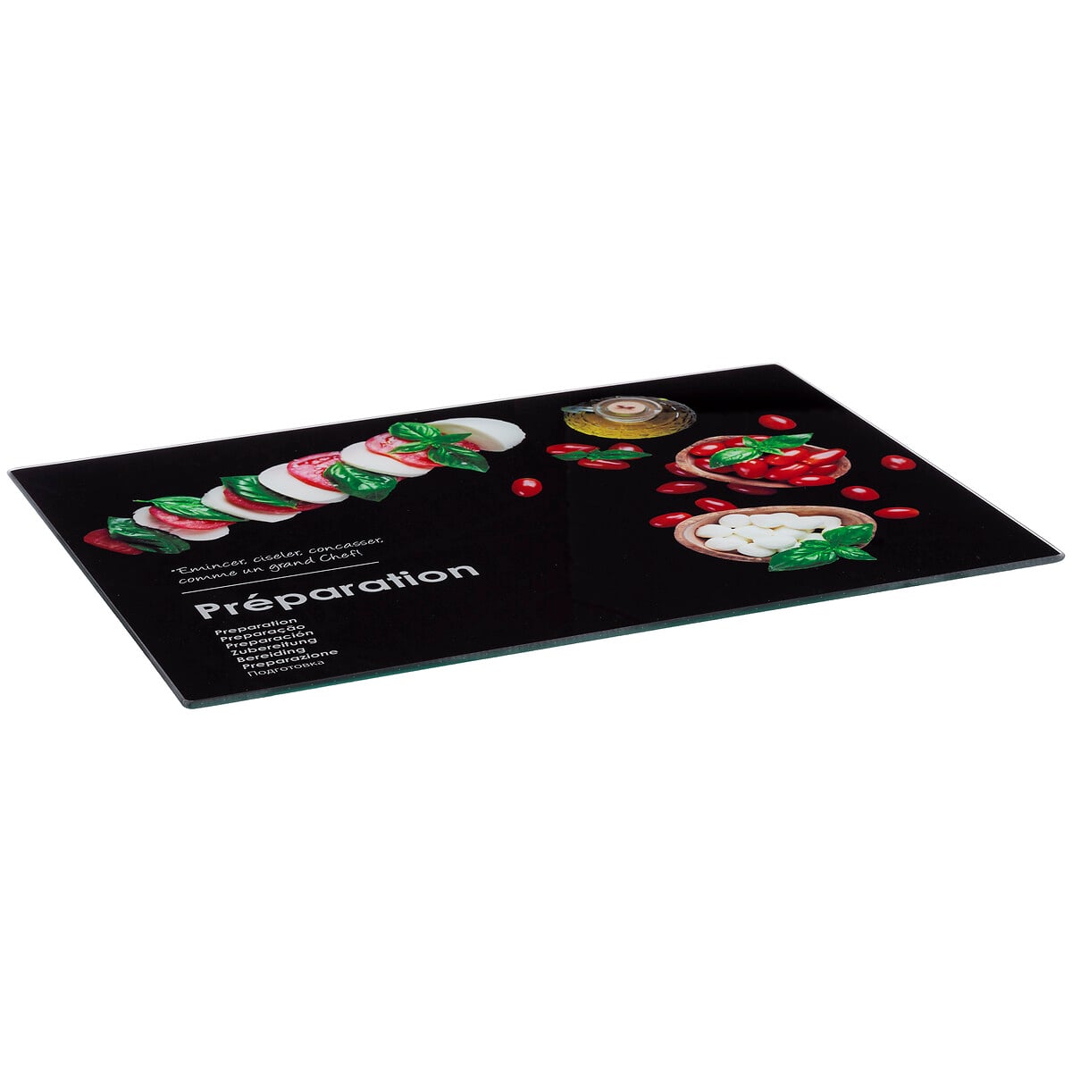 Tábua de cozinha preta decorada em vidro temperado 30x40cm da hôma, fotografia 1