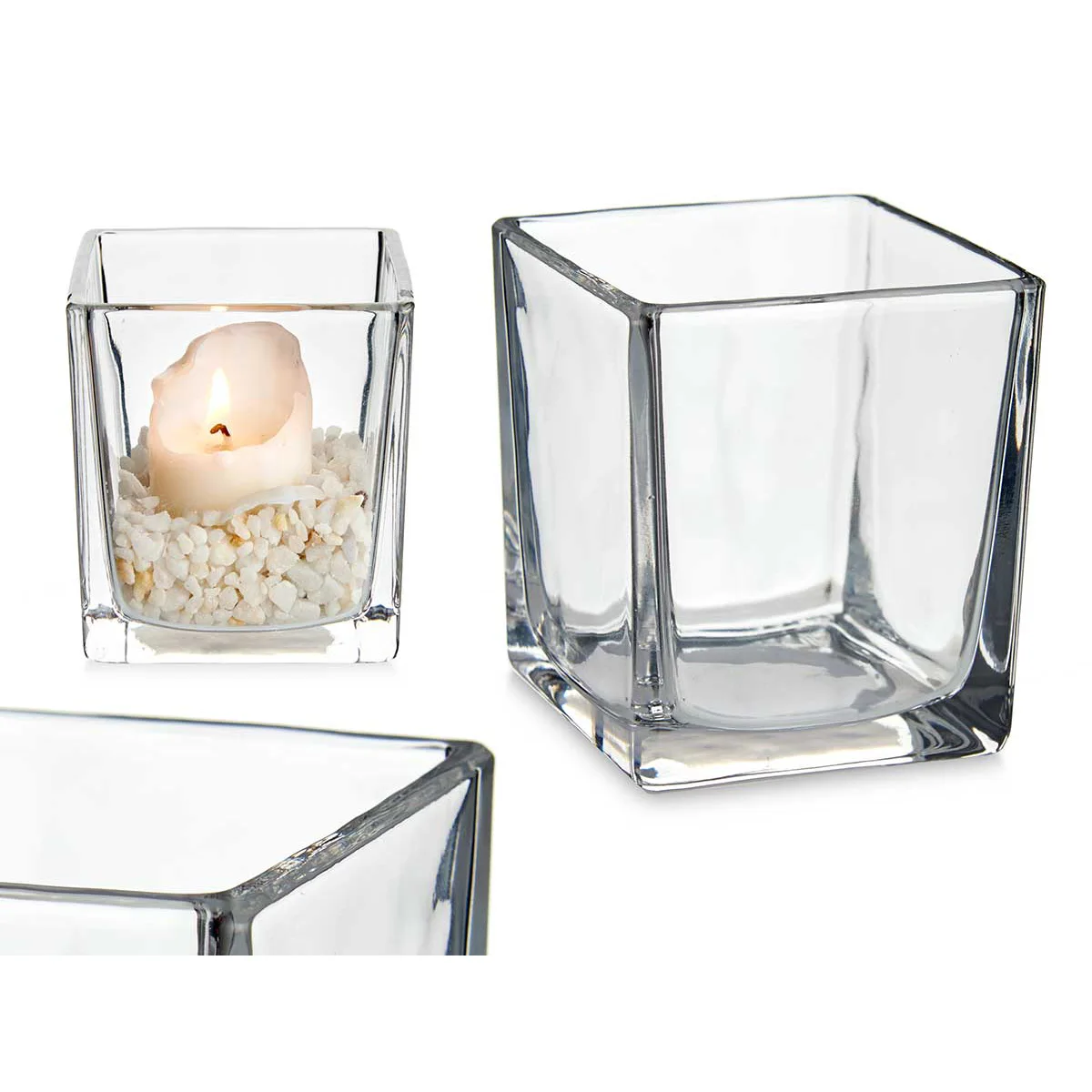 Castiçal de vidro quadrado transparente 8x8cm da hôma, fotografia 1