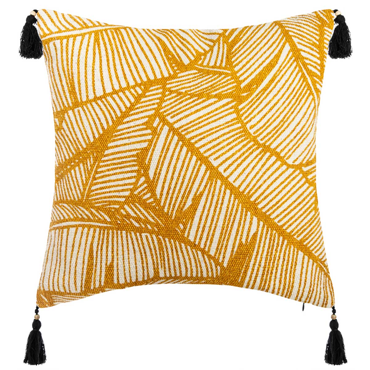 Capa para almofada TROPIC ocre e preto com pompons 40x40cm by hôma, photo 1