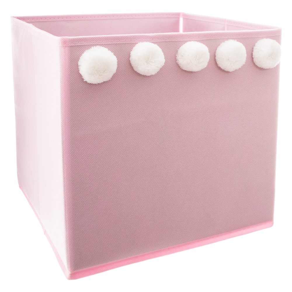 Cubo de arrumação rosa com pompons 29cm da hôma, fotografia 1