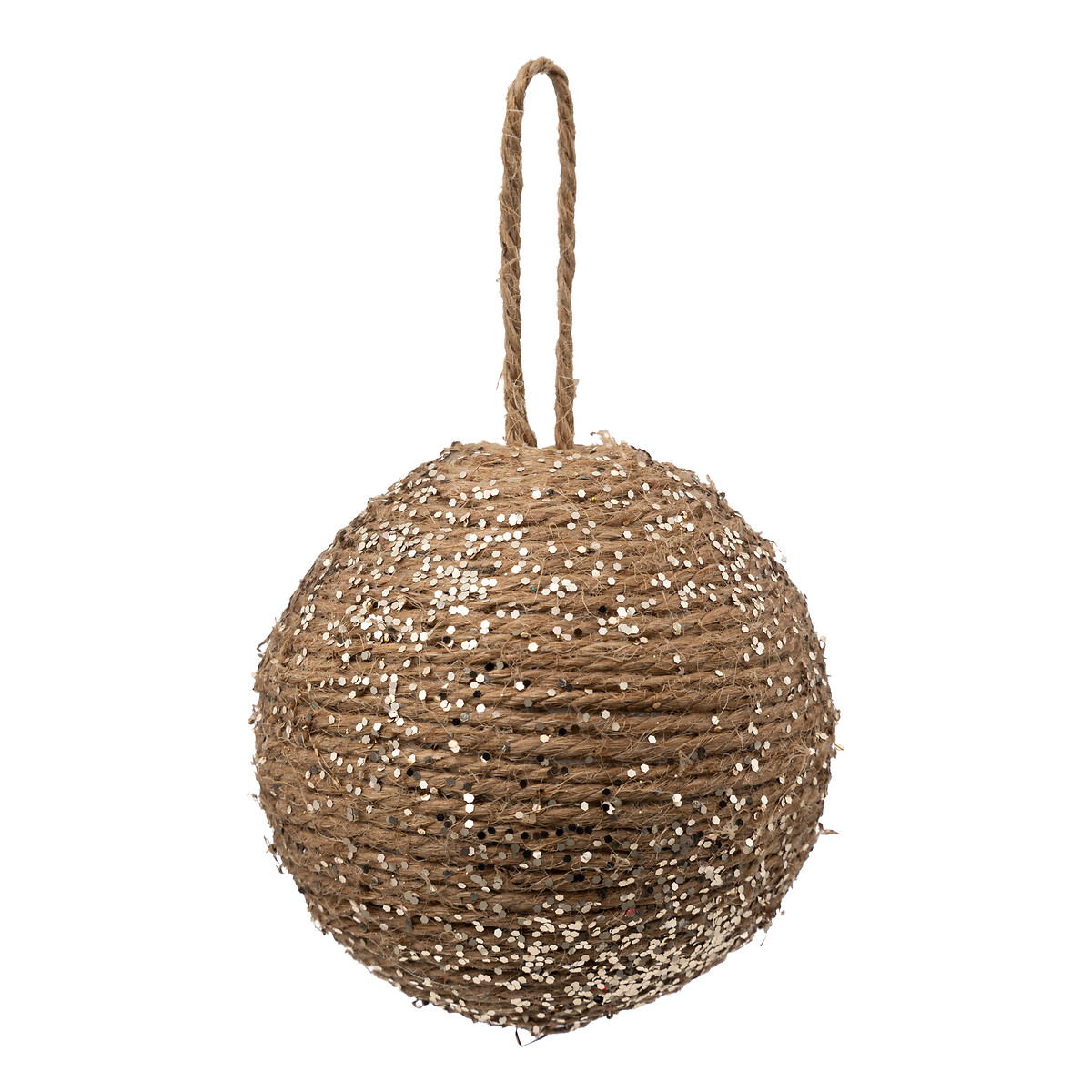 Pendurante bola de corda natural com glitter dourado 8cm da hôma, fotografia 1