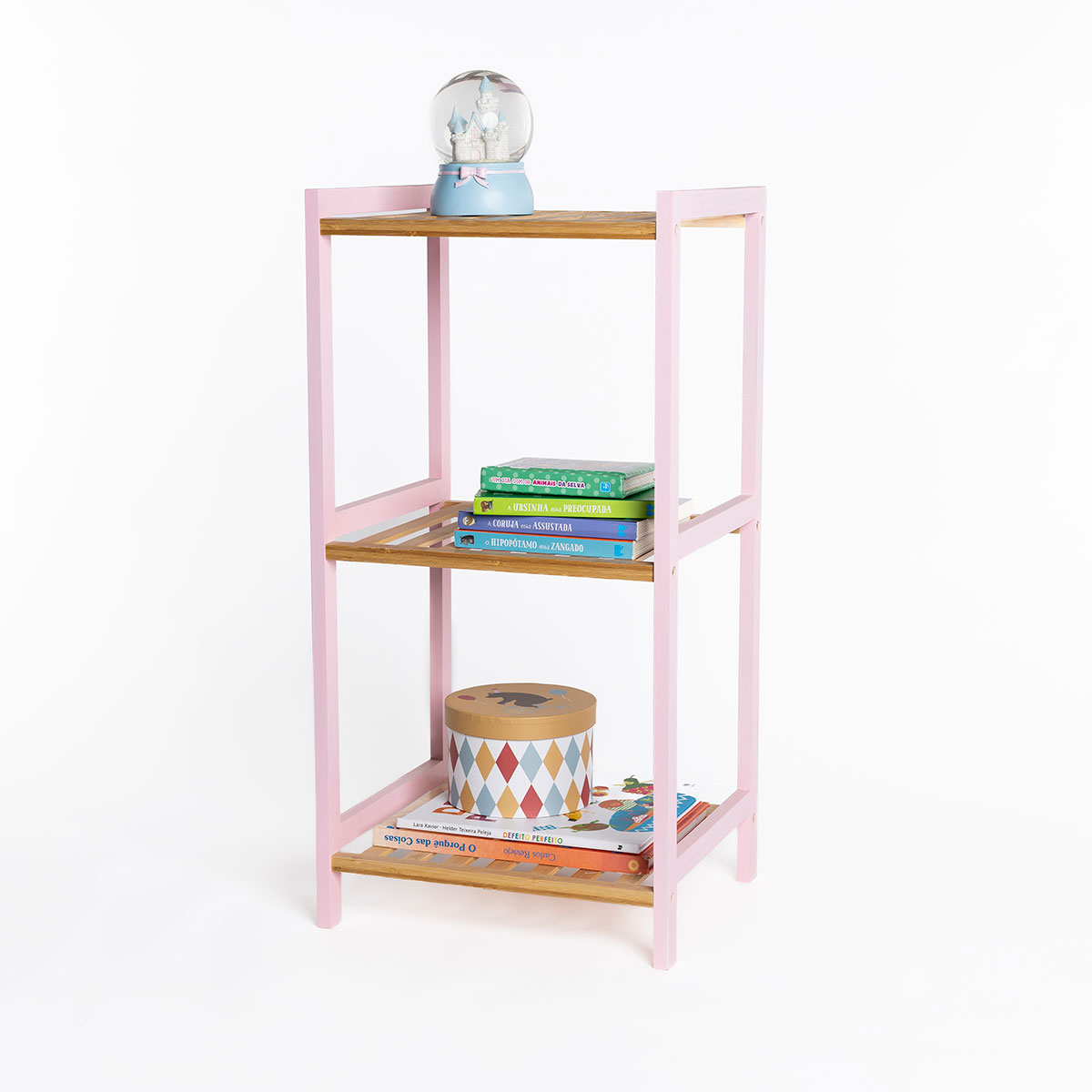 Estante com 3 prateleiras rosa em bambu 70cm da hôma, fotografia 1