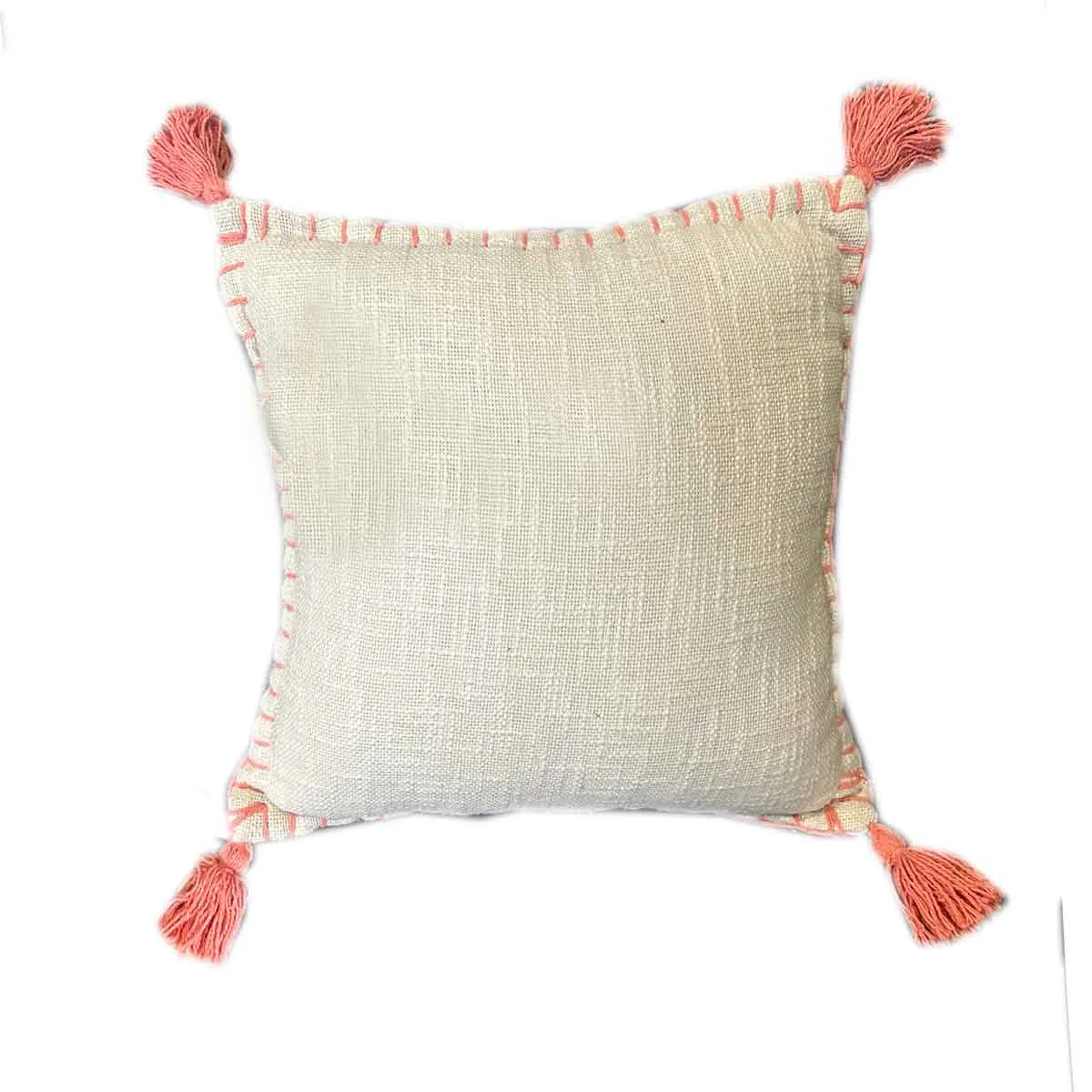 Almofada cru com tassels rosa 40x40cm da hôma, fotografia 1