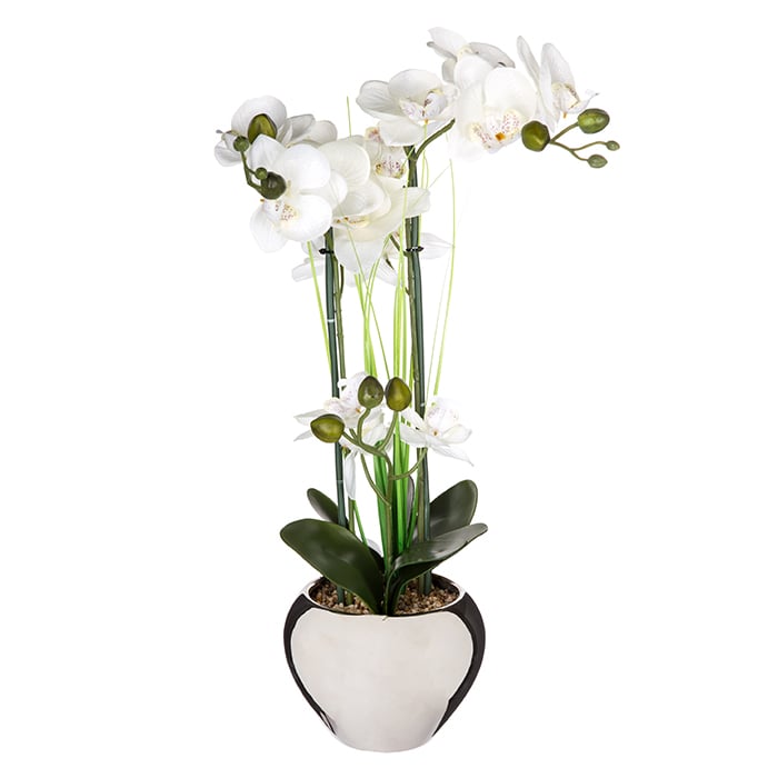 Vaso em cerâmica prateado com orquídea artificial da hôma, fotografia 1
