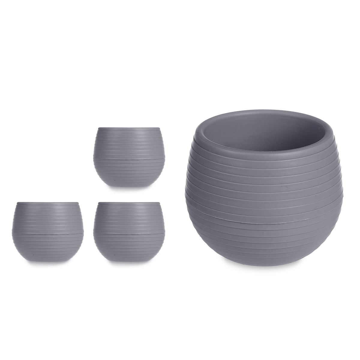 Conjunto de 3 vasos cinza com reserva de água 11cm by hôma, photo 1