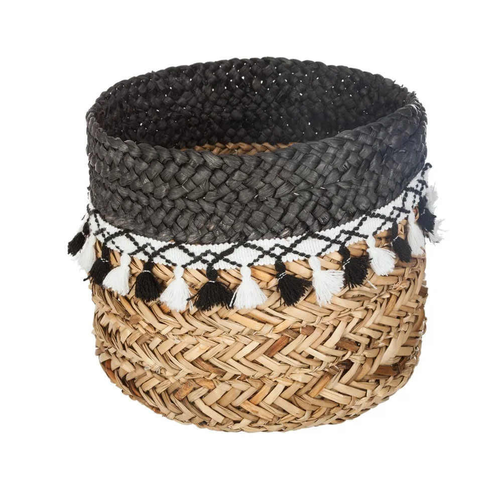 Cesto decorativo seagrass com pompons 26cm by hôma, photo 1