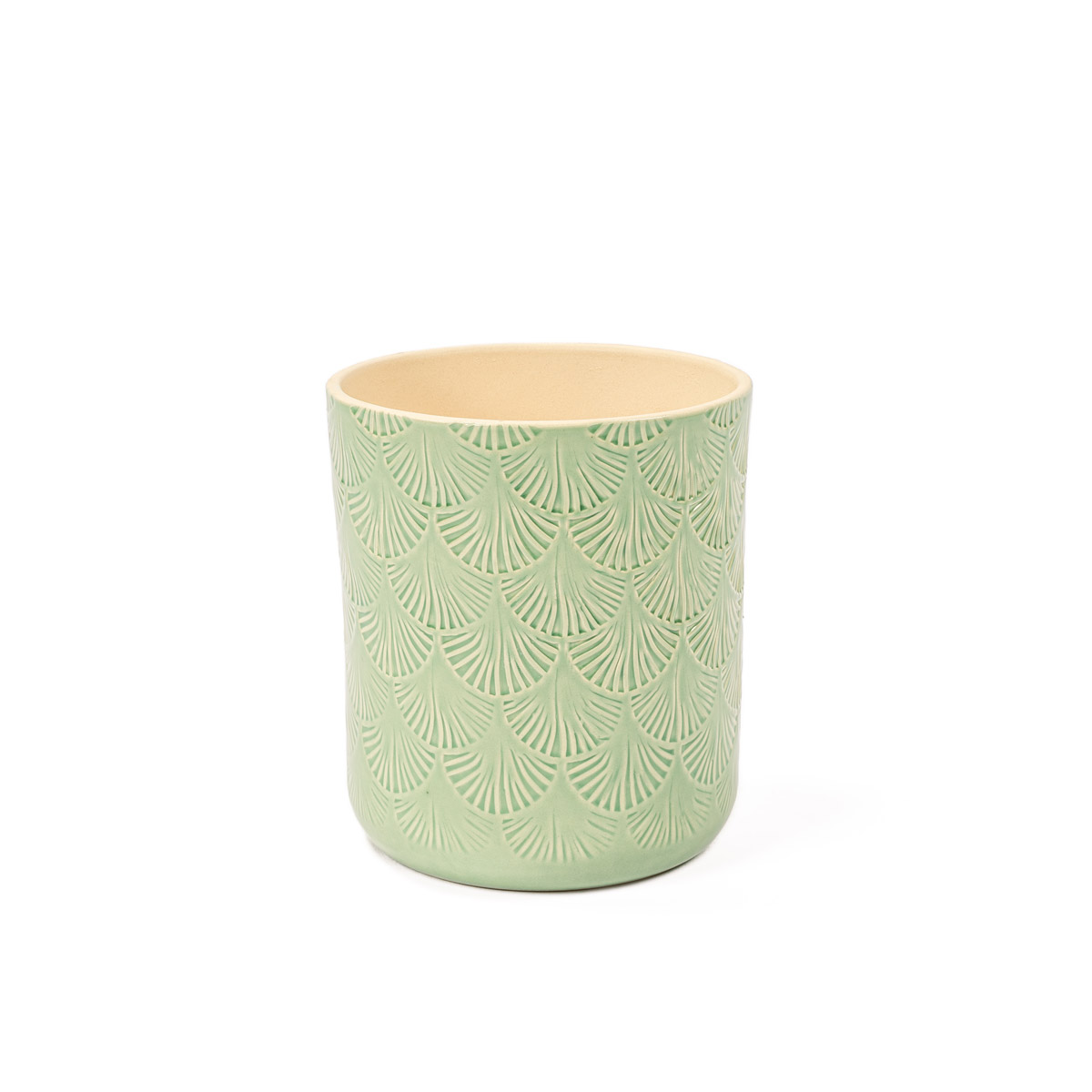 Vaso de cerâmica decoração folhas verde 17,5cm da hôma, fotografia 1